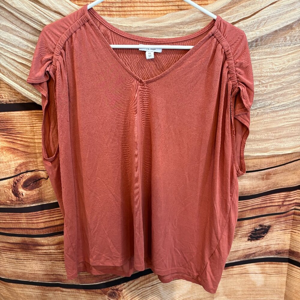 Nine West Womens Mauve Short Sleeve V Neck Lightweight Pullover Top Size XL